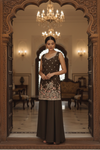 Brown Foil Tissue Readymade Sharara Set With Tissue Dupatta