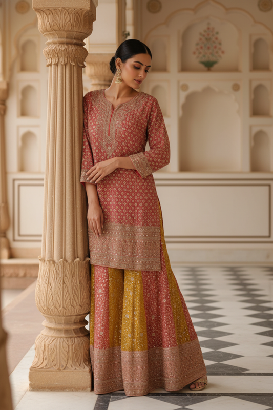 Corel Georgette Readymade Sharara Set With Georgette Dupatta