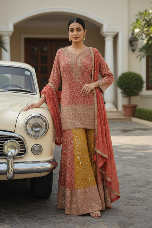 Corel Georgette Readymade Sharara Set With Georgette Dupatta