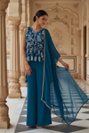 Dark Firozi Crepe Readymade Sharara Set With Georgette Dupatta