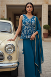 Dark Firozi Crepe Readymade Sharara Set With Georgette Dupatta