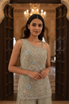 Olive Shimmer Readymade Sharara Set With Tissue Dupatta