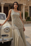 Olive Shimmer Readymade Sharara Set With Tissue Dupatta