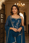 Peacock Crepe Readymade Sharara Set With Crepe Dupatta