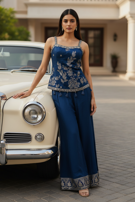 Peacock Crepe Readymade Sharara Set With Crepe Dupatta