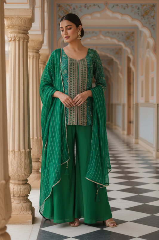 Rama Shimmer Readymade Sharara Set With Chinon Dupatta