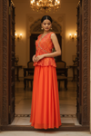 Orange Georgette Readymade Sharara Set With Georgette Dupatta