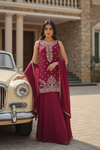 Gajari Chinon Readymade Sharara Set With Chinon Dupatta