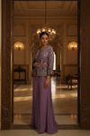 Mauve Crepe Readymade Sharara Set With Crepe  Dupatta