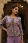 Mauve Crepe Readymade Sharara Set With Crepe  Dupatta