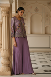 Mauve Crepe Readymade Sharara Set With Crepe  Dupatta