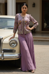 Mauve Crepe Readymade Sharara Set With Crepe  Dupatta