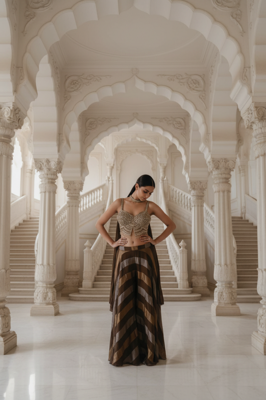 Mehndi Organza Readymade Sharara Set With Shrug