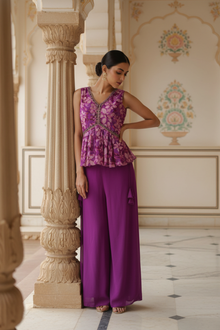 Mauve Crepe Readymade Sharara Set With Georgette Dupatta