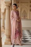 Peach Crepe Readymade Suit & Palazzo Pants With Chiffon Dupatta