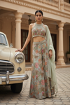 Sea Green Crepe Readymade Suit & Palazzo Pants With Organza Dupatta