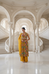 Mustard Chinon Readymade Suit & Palazzo Pants With Net Dupatta