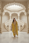 Mango Gold Shimmer Readymade Suit & Palazzo Pant With Organza Dupatta