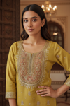 Mango Gold Shimmer Readymade Suit & Palazzo Pant With Organza Dupatta