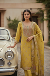 Mango Gold Shimmer Readymade Suit & Palazzo Pant With Organza Dupatta