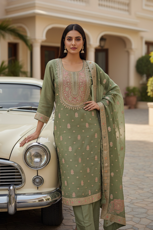 Pista Shimmer Readymade Suit & Palazzo Pant With Organza Dupatta