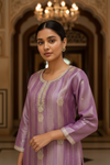 Mauve Organza Tissue Readymade Suit & Palazzo Pant With Organza Dupatta