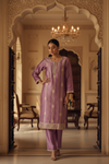 Mauve Organza Tissue Readymade Suit & Palazzo Pant With Organza Dupatta