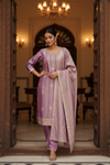 Mauve Organza Tissue Readymade Suit & Palazzo Pant With Organza Dupatta
