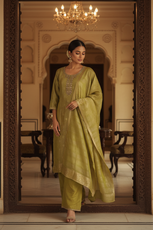 Pista Organza Tissue Readymade Suit & Palazzo Pant With Organza Dupatta