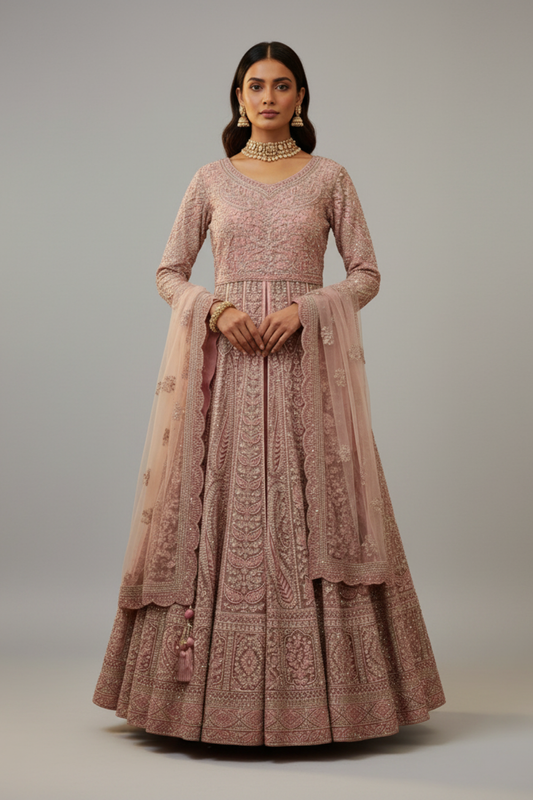 Gajari Net Lehenga Set And Net Dupatta With Readymade Blouse
