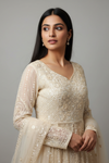Off White Net Lehenga Set And Net Dupatta With Readymade Blouse