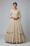 Off White Net Lehenga Set And Net Dupatta With Readymade Blouse