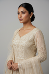 Off White Net Lehenga Set And Net Dupatta With Readymade Blouse