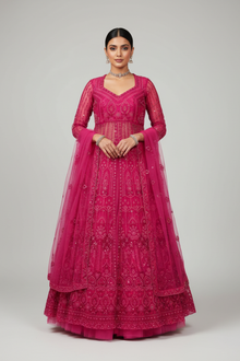 Rani Net Lehenga Set And Net Dupatta With Readymade Blouse