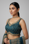 Peacock Crepe Lehenga Set And Net Dupatta With Readymade Blouse