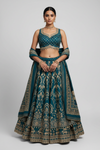 Peacock Crepe Lehenga Set And Net Dupatta With Readymade Blouse