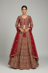 Maroon Net Lehenga Set And Net Dupatta With Readymade Blouse