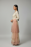 Off White Peach Georgette Readymade Sharara Set With Net Dupatta
