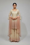Off White Peach Georgette Readymade Sharara Set With Net Dupatta