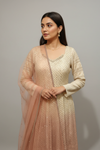 Off White Peach Georgette Readymade Sharara Set With Net Dupatta