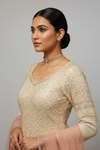 Off White Peach Georgette Readymade Sharara Set With Net Dupatta