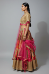 Rani Banarasi Silk Lehenga Set And Net Dupatta With Readymade Blouse