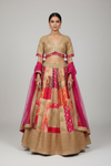 Rani Banarasi Silk Lehenga Set And Net Dupatta With Readymade Blouse