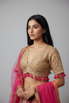 Rani Banarasi Silk Lehenga Set And Net Dupatta With Readymade Blouse