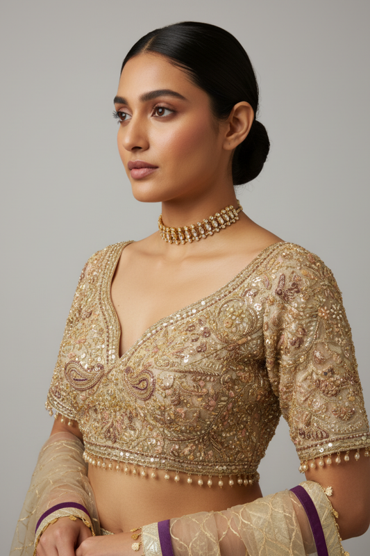 Pista Banarasi Silk Lehenga Set And Net Dupatta With Readymade Blouse
