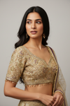 Pista Banarasi Silk Lehenga Set And Net Dupatta With Readymade Blouse