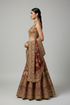 Maroon Chinon Lehenga Set And Chinon Dupatta With Readymade Blouse
