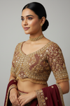Maroon Chinon Lehenga Set And Chinon Dupatta With Readymade Blouse