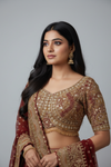 Maroon Chinon Lehenga Set And Chinon Dupatta With Readymade Blouse