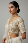 White Banarasi Silk Lehenga Set And Net Dupatta With Readymade Blouse